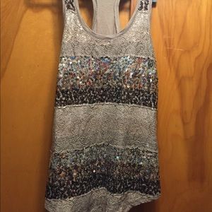 Express Sequin and Lace Tank Too Mushroom